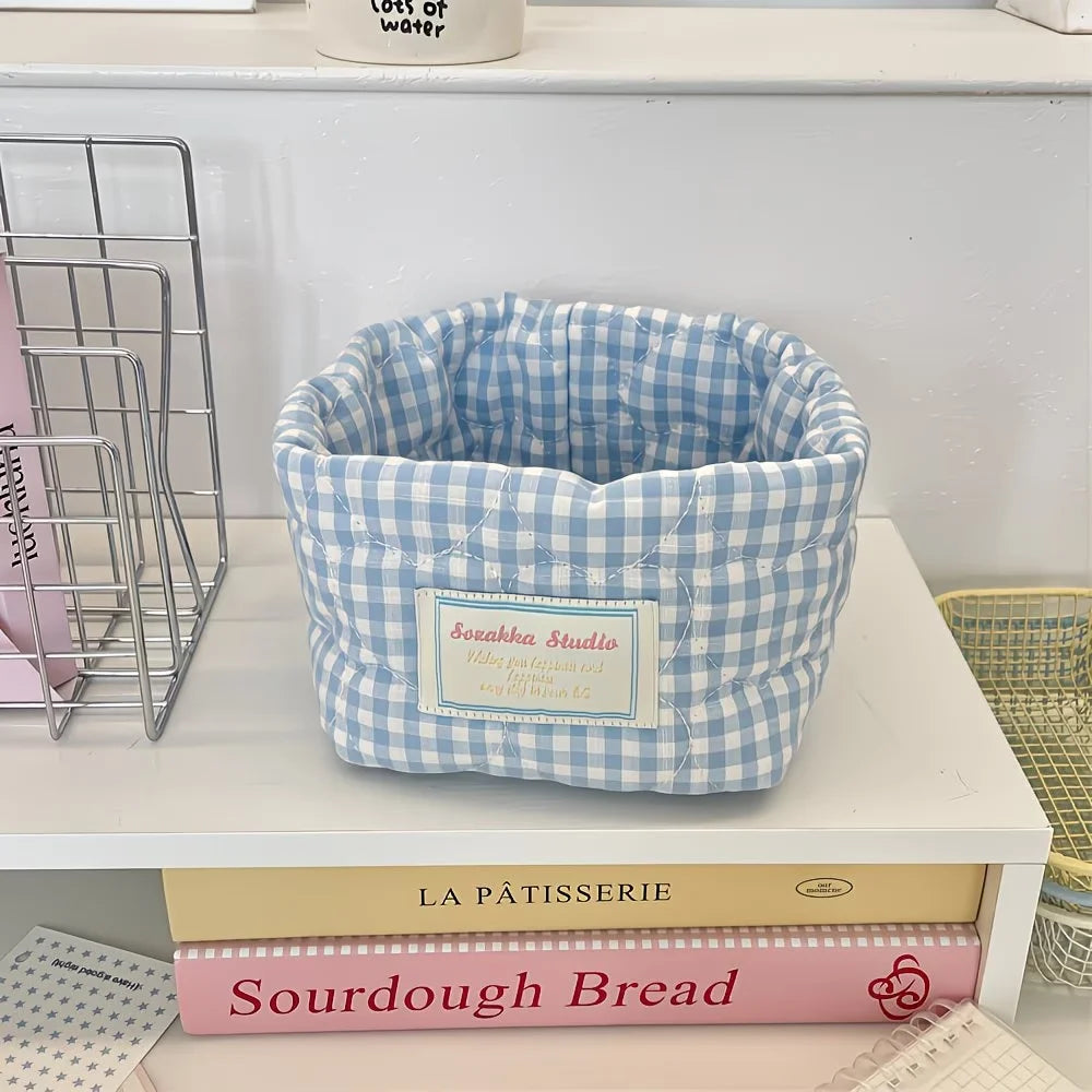 Grid Heart-Shaped Pattern Storage Baskets, Foldable Open Bucket-Shaped Storage Baskets, Multi-Scenario Storage Baskets