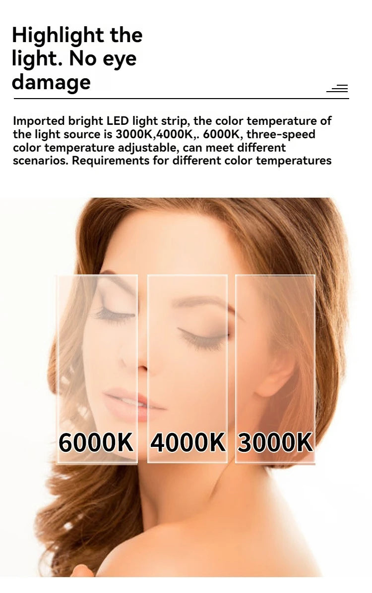LED Half-Circular Lighted Makeup Mirror with Rotatable Touch Control, Smart Desktop Vanity Light