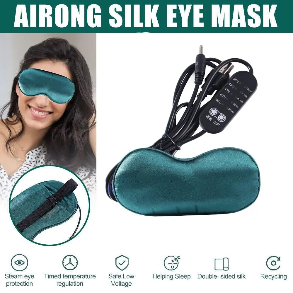 New Electric USB Heated Eye Mask Adjustable Compress Silk Sleep Eye Cover Heated Temp Control Dry Eyes Heating Pad