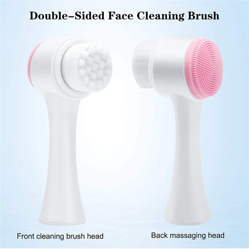 Facial Cleansing Brush Manual Massage Facial Brush Soft Bristles Exfoliator Double Sided Face Wash Brush 3D Double Silicone