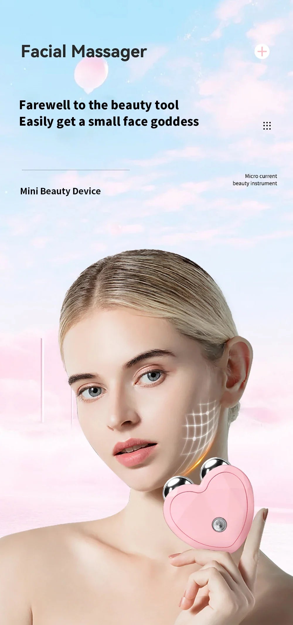 Face Lifting Machine Facial Microcurrent Roller Massager Skin Tightening Rejuvenation Anti Wrinkle Firming Vibration Beauty Care