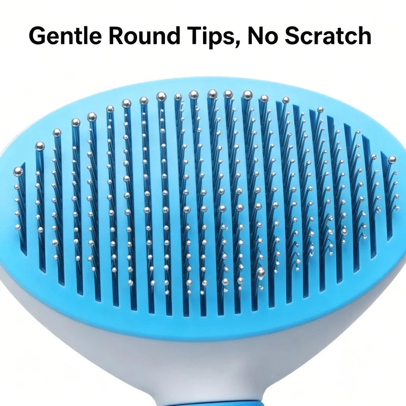 One Button Self Cleaning Pet Brush for Dogs Cats, Gentle Slicker Brush Removes Loose Undercoat, No Scratch Grooming Tool
