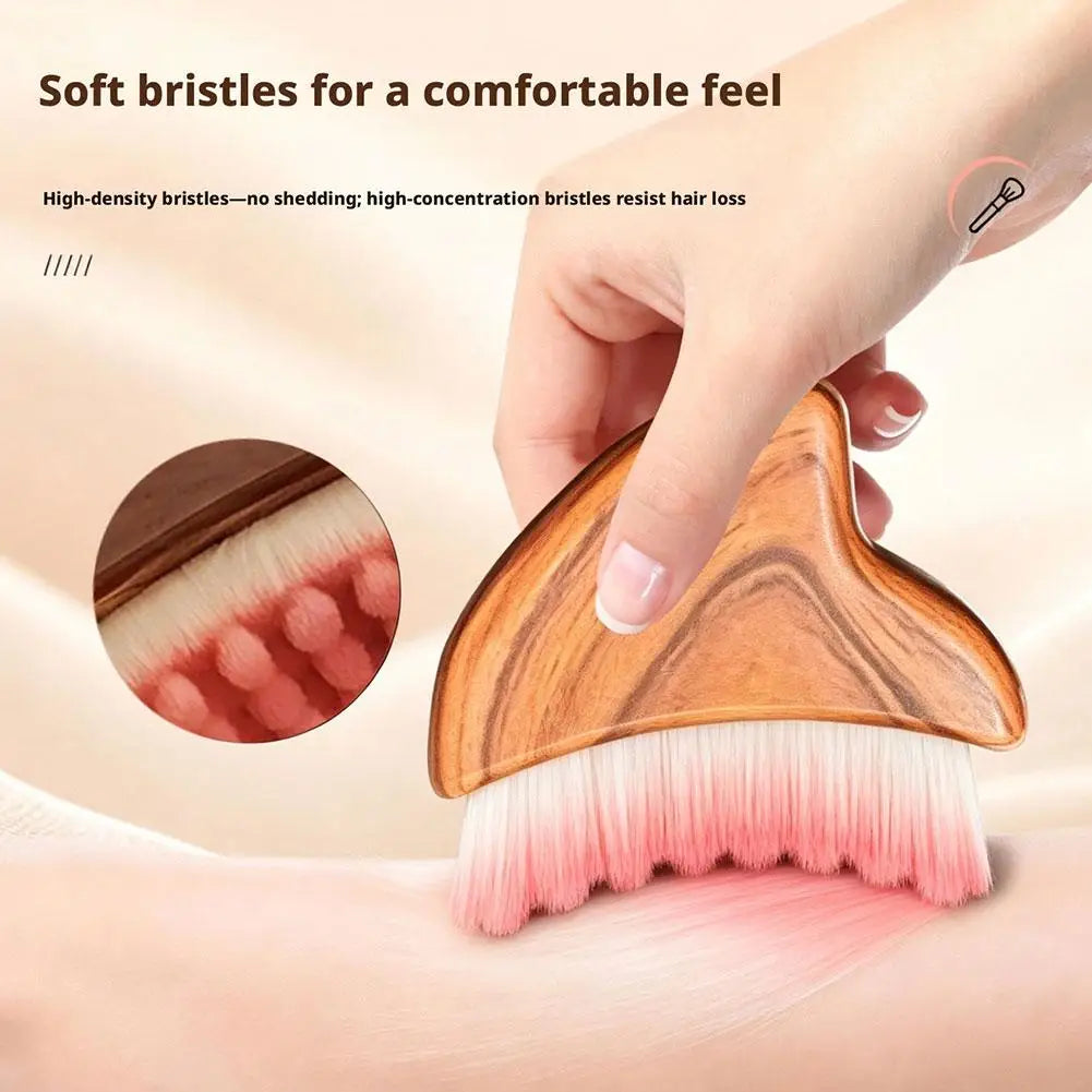 Gua Sha Massage Brush Dual Function with Soft Bristles for Facial Cleansing and Sculpting Wood Grain Handle Compact Travel Size