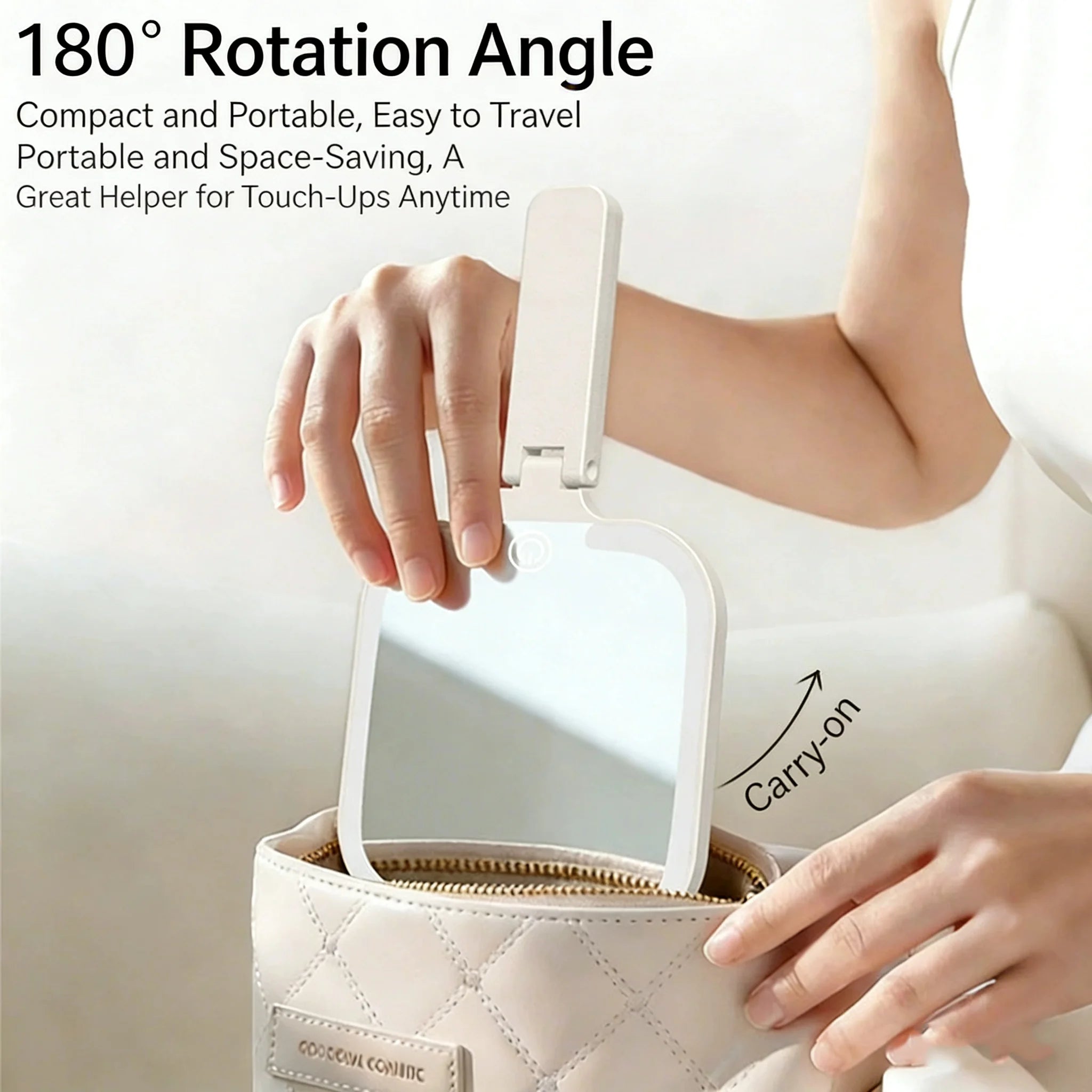 3 Color Dimmable LED Makeup Mirror,180° Foldable Touch Control,Rechargeable Portable Vanity Mirror for Handheld,Tabletop&Travel