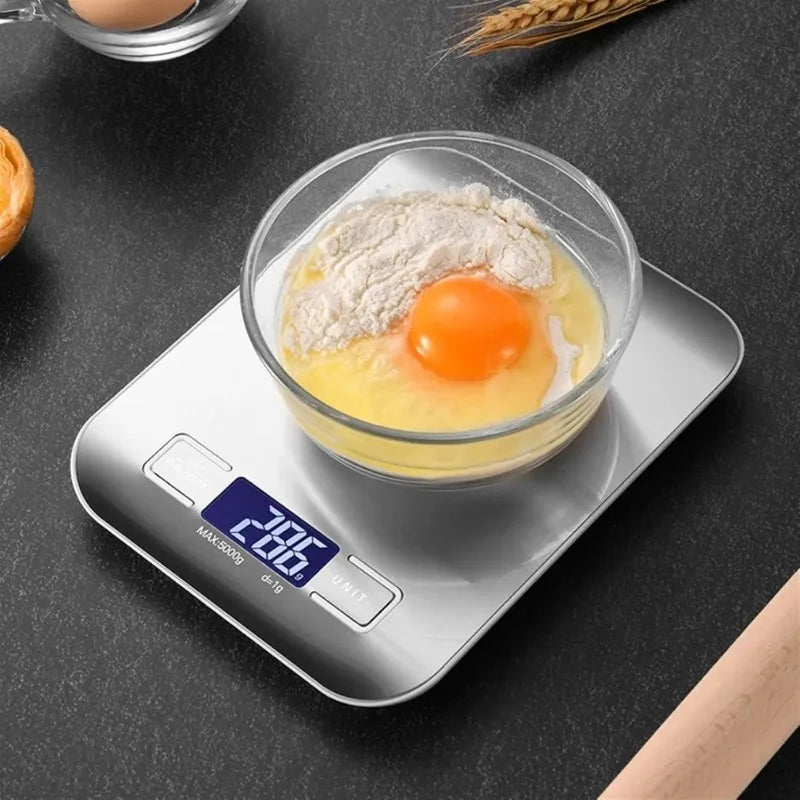 Digital Kitchen Scale with Stainless Steel Platform - 5/10kg LCD Display Food Scale for Cooking and Baking
