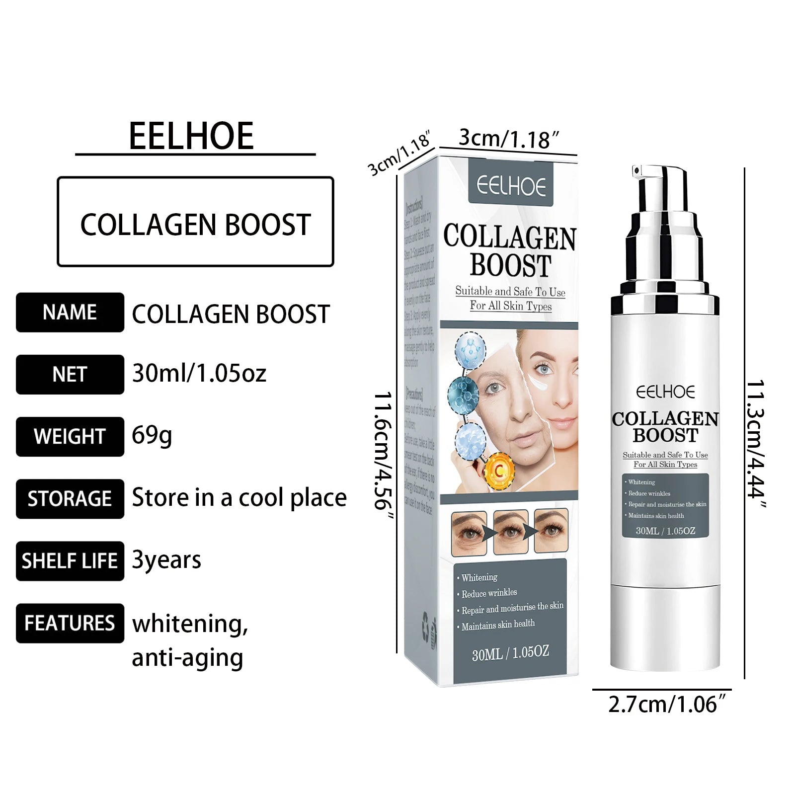 EELHOE Collagen Booster Face Cream Moisturizing Firming Skin Care for Women Reduces Wrinkles Fine Lines Hyaluronic Acid Skincare