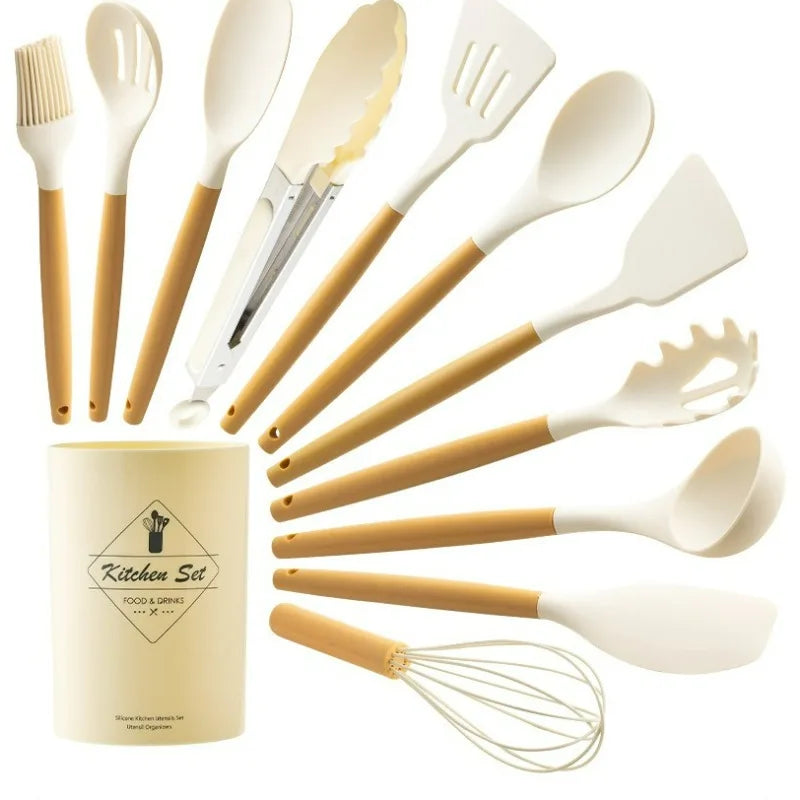 Silicone Cooking Utensils,Turner Tongs,Spatula,Spoon,Brush,Whisk for Nonstick Cookware,Heat Resistant,Dishwasher Safe (BPA Free)
