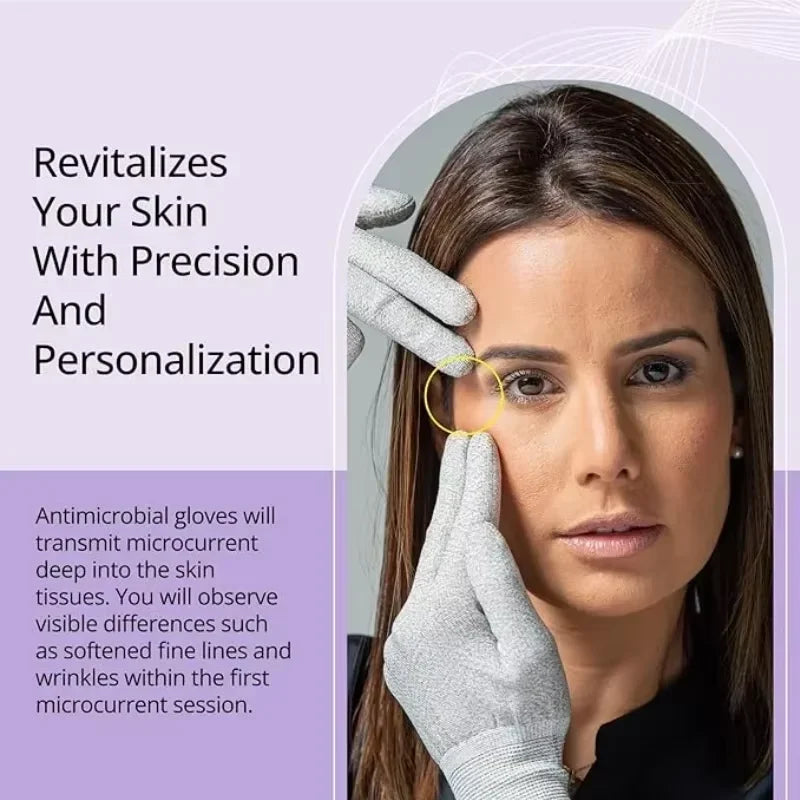 Microcurrent Facial Gloves - Silver Fiber Anti-Aging Gloves for Face Lifting, Wrinkle Reduction, Puffiness Relief, Collagen Stim