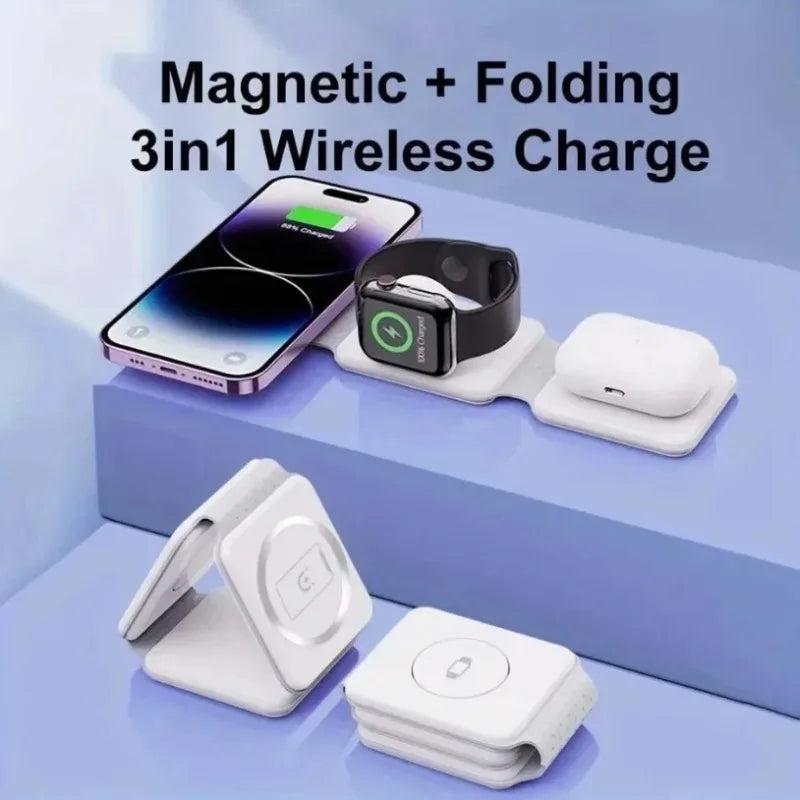 Foldable 3 In 1 Fast Charging Pad Desktop Wireless Charger For iPhone 17 16 15 14 13 Pro Max iWatch 10 9 8 7 6 AirPods Pro 2