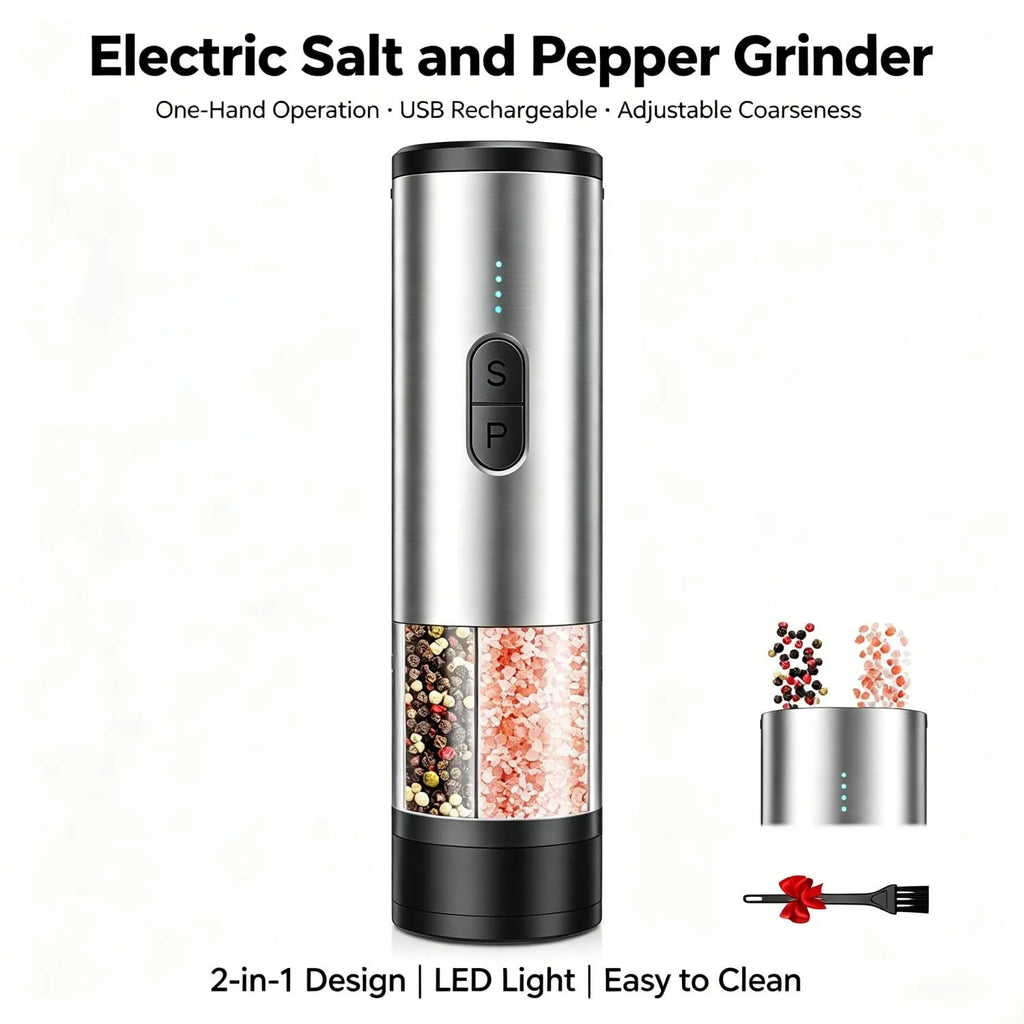 Electric Salt and Pepper Grinder Set 2 in 1 Rechargeable Type C Automatic Spice Mill Adjustable Coarseness LED Light One Touch