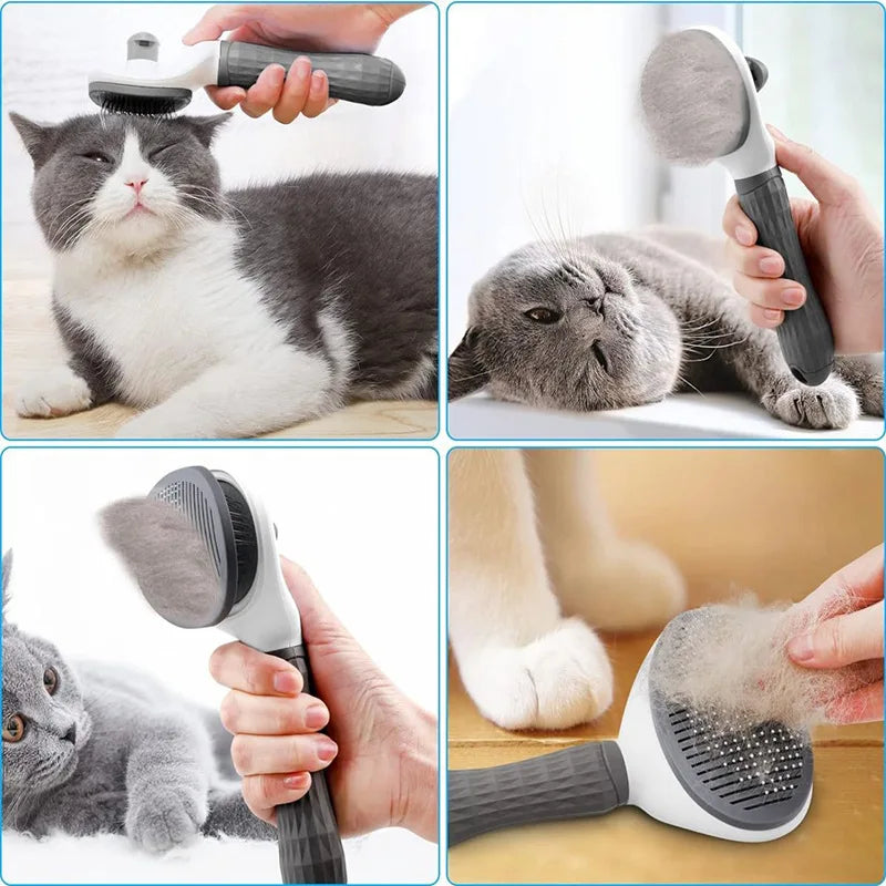 One Button Self Cleaning Pet Brush for Dogs Cats, Gentle Slicker Brush Removes Loose Undercoat, No Scratch Grooming Tool