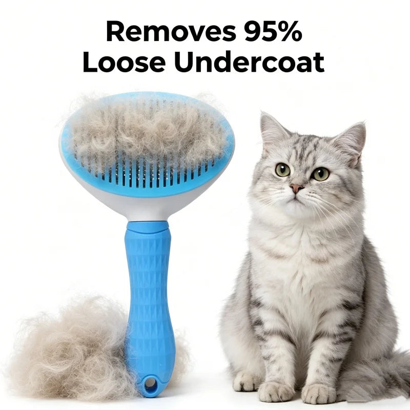 One Button Self Cleaning Pet Brush for Dogs Cats, Gentle Slicker Brush Removes Loose Undercoat, No Scratch Grooming Tool