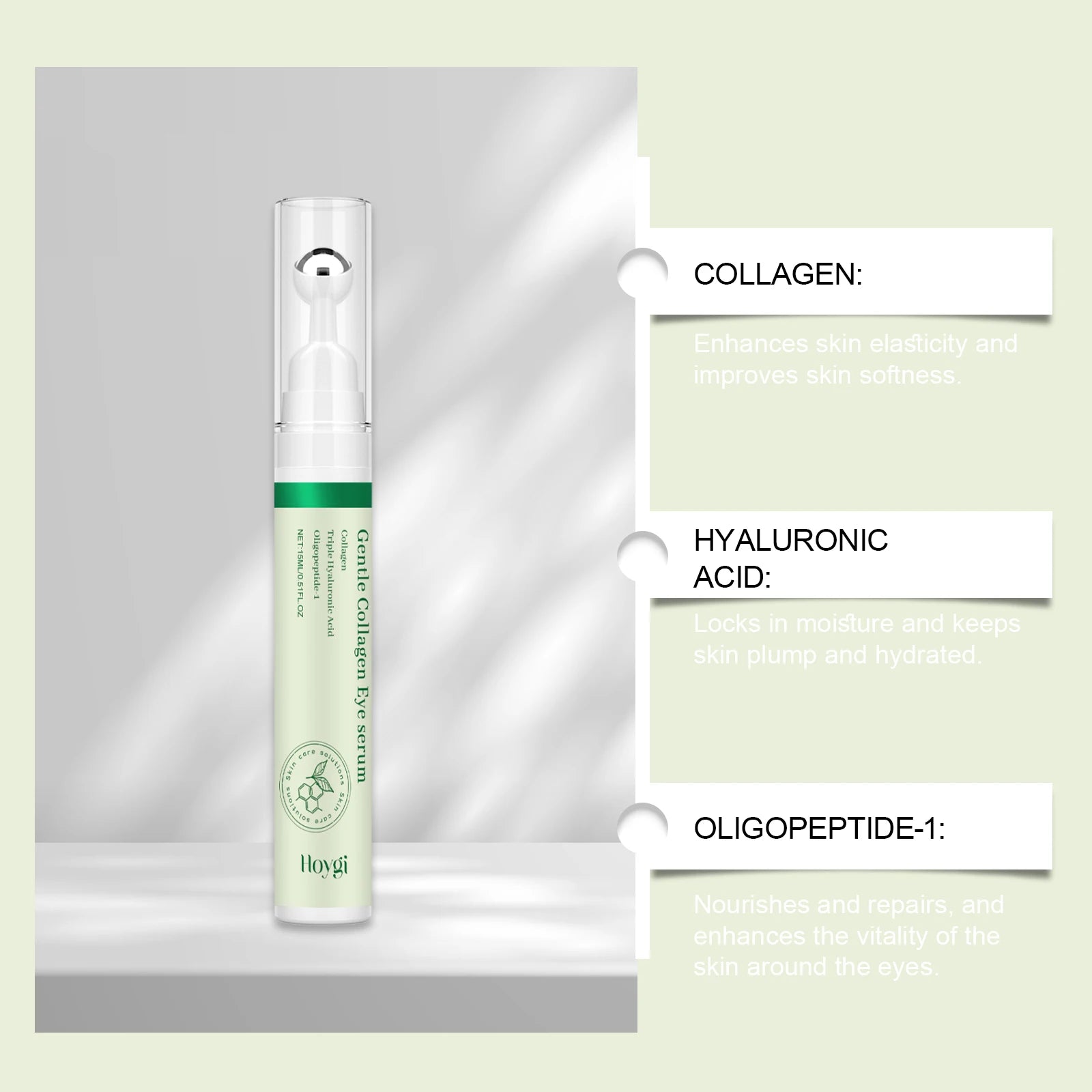 HOYGI Collagen Eye Serum Anti Puffiness Eye Bags Anti Dark Circles Moisturizing Tightening Reduce Fine Lines Skin Care Roller