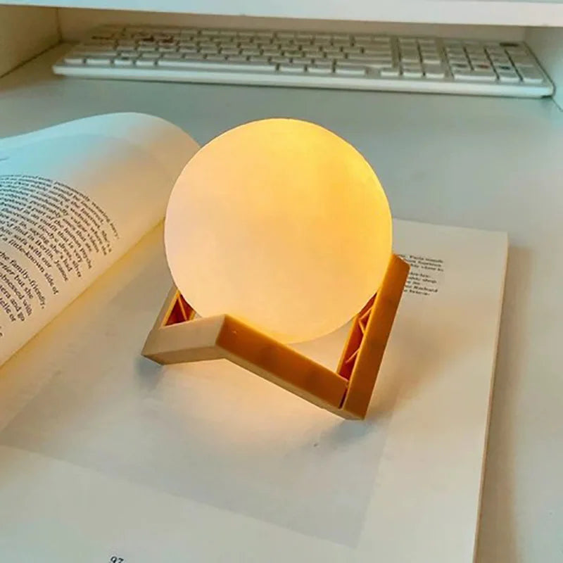 Led Moon Lamp Night Light With Stand 8cm Table Print Bracket Battery 3d Lights Warm white multicolor On Home Lamps Romantic