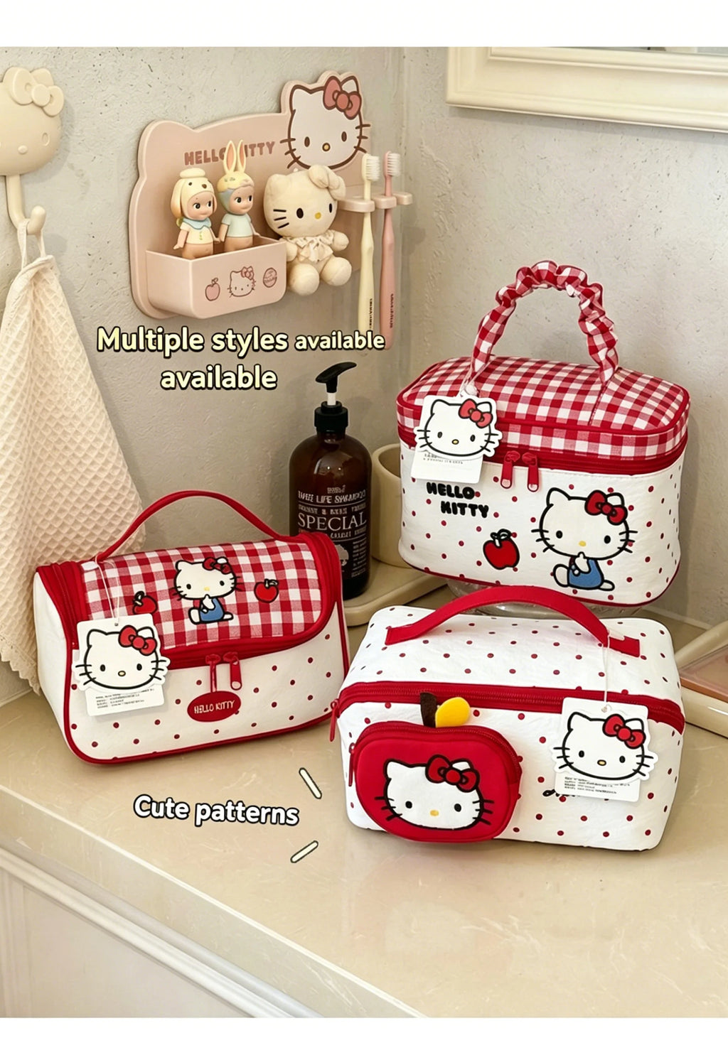 Hello Kitty Cosmetic Bag Large Capacity Travel Makeup Organizer with Handle