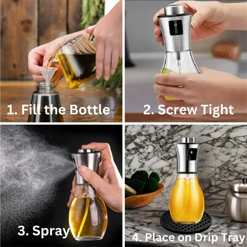 Olive Oil Sprayer for Cooking, 200ml Glass Olive Oil Sprayer, Vegetable Oil Sprayer with Funnel, Oil Sprayer, Baking, Frying, BB