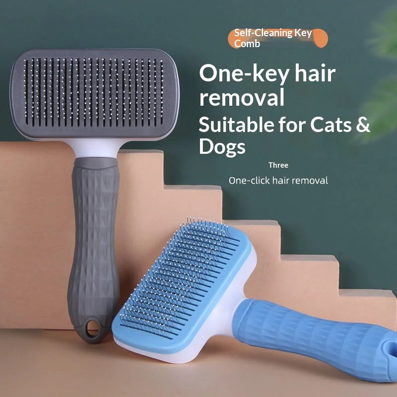 Self Cleaning Pet Slicker Brush for Cats Dogs, Hair Removal Grooming Comb, Deshedder for Long Short Hair, Square Shape
