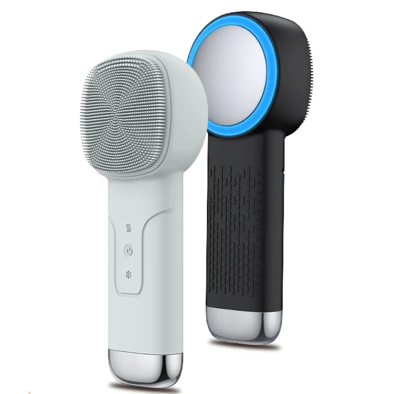 6 in 1 Sonic Facial Cleansing Brush with Thermal Function, Waterproof Skin Cooling Massager, Silicone Facial Cleansing Device
