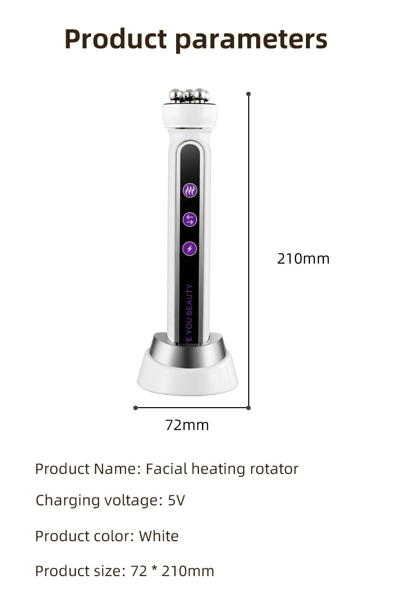 Micro Current Beauty Device Facial Roller Massager EMS LED Phototherapy Rotary Massage Heating For Pores Reduction Fine Lines