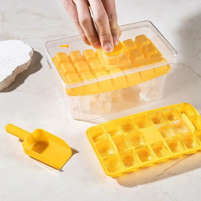 Ice Trays  Freezer with Lid & Bin Ice Cube Tray Making 68 Pcs Ice Cubes, Easy Press To Release Ice Reusable Freezer Ice  Tool