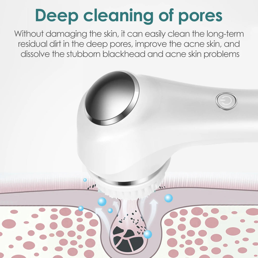Face Scrubber Sonic Facial Cleansing Brush with 5 Interchangeable Brush Head IPX7 Waterproof Wireless Rechargeable for Massaging