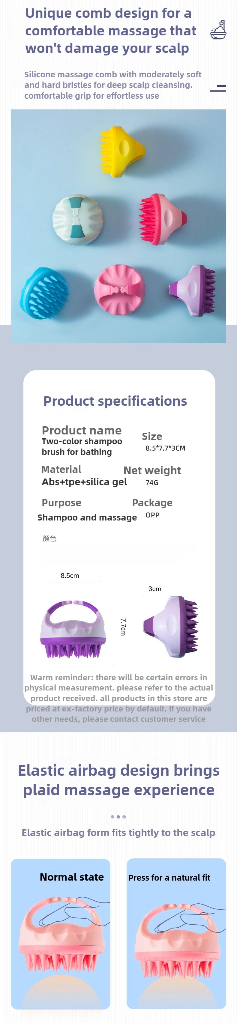 Scalp Scrubber Shampoo Brush with Handle Hair Washing Massager Clean Scalp Exfoliator Tool for Hair Care