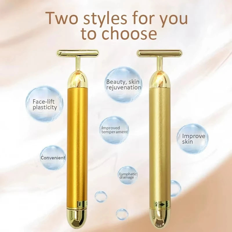 24K Gold Roller Vibrating Facial Massager Slimming Facial Skin Beauty Pulse Firming Face Massage Lift Tightening Wrinkle Bar
