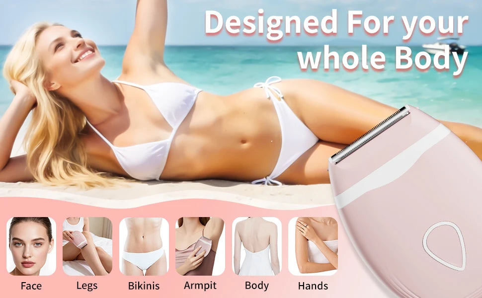 Facial Hair Remover for Women  Wet Dry Use Electric Shaver Portable Bikini Trimmer for Face,Legs,Underarms and Bikini Line