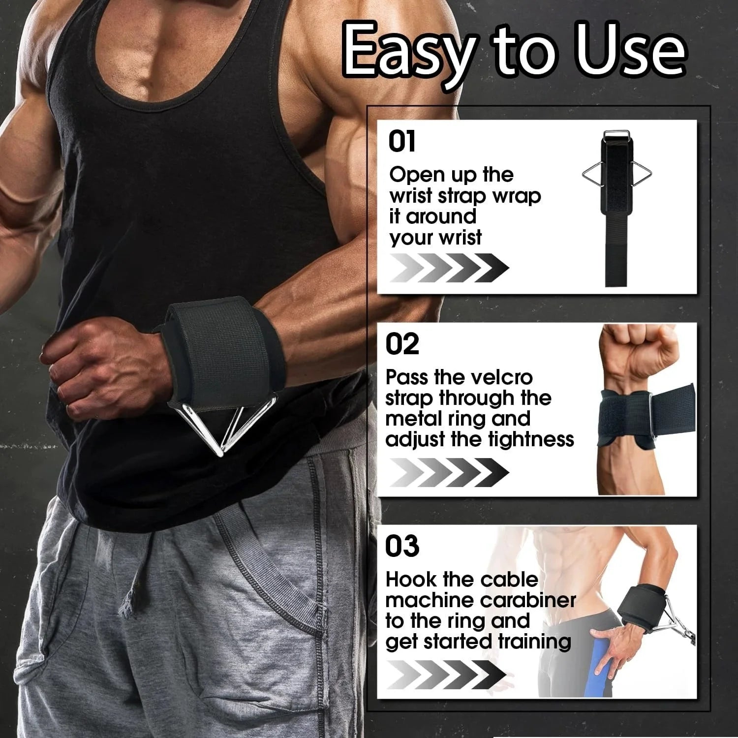 1PC Wrist Straps for Weightlifting, Straps with D Ring Deadlift Straps for Cable Machine Workout Gym Straps