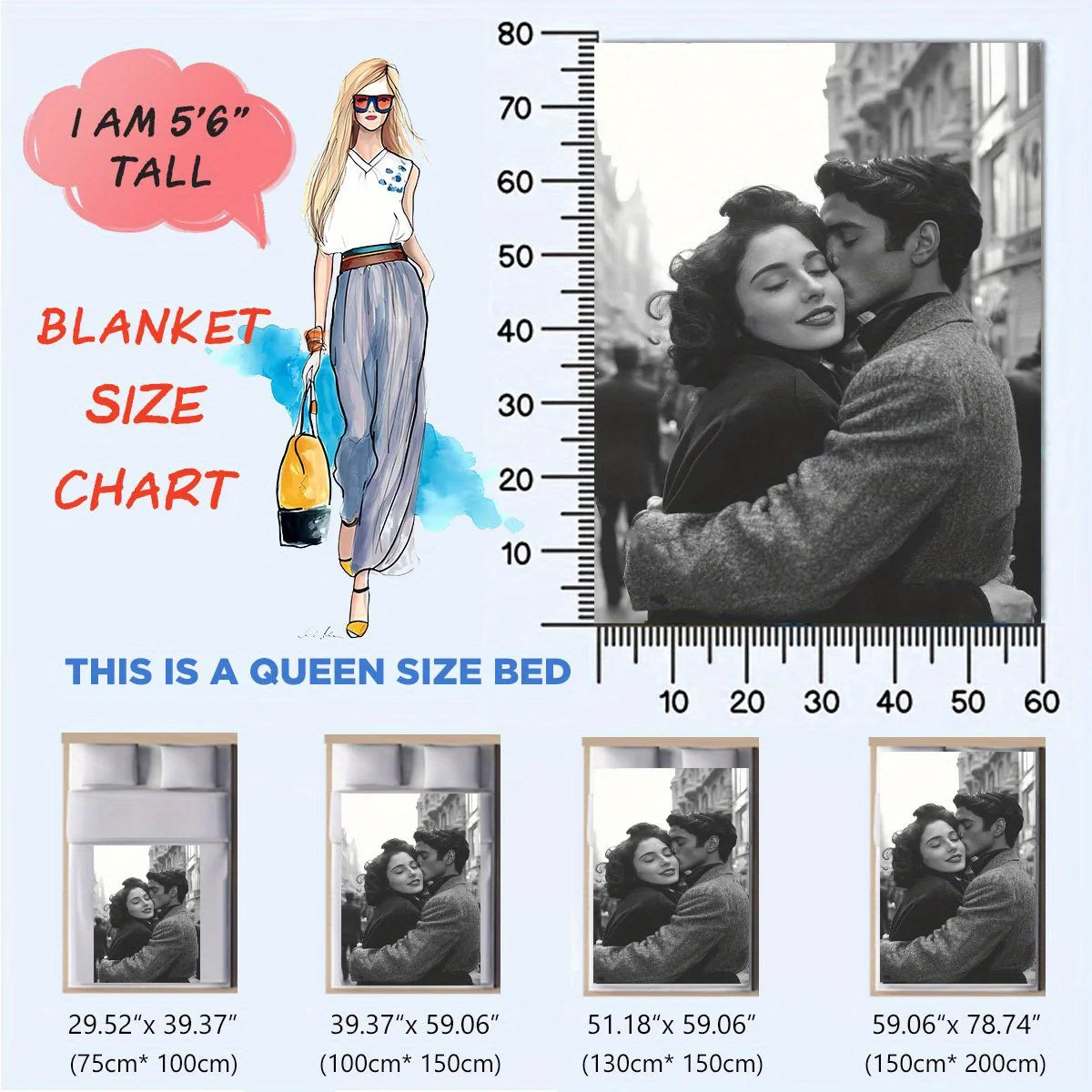 1 Piece of Custom DIY Personalized Photo Blanket for Your Loved One - Flannel Blanket with Personalized Photo, Soft and Warm, Suitable for Sofa, Bed, Office, Car, and Outdoor Travel - a Gift for Men and Women Suitable for All