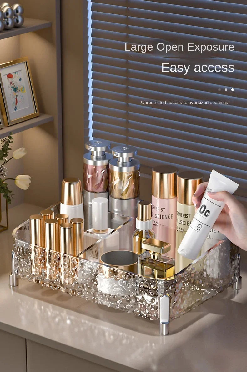 Glacier-print Desktop Makeup Organizer with Legs Clear Lipstick Split Vanity Storage PET Organizer Makeup Organizer Box
