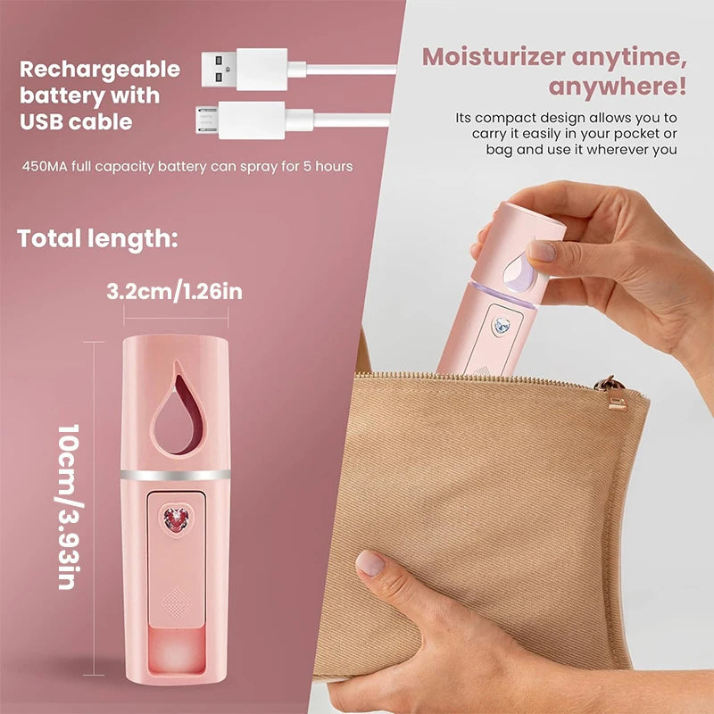 20ml Nano Facial Sprayer Portable USB Rechargeable Handheld Face Steamer  Air Humidifier SPA Moisturizing Hydrating Skin Care