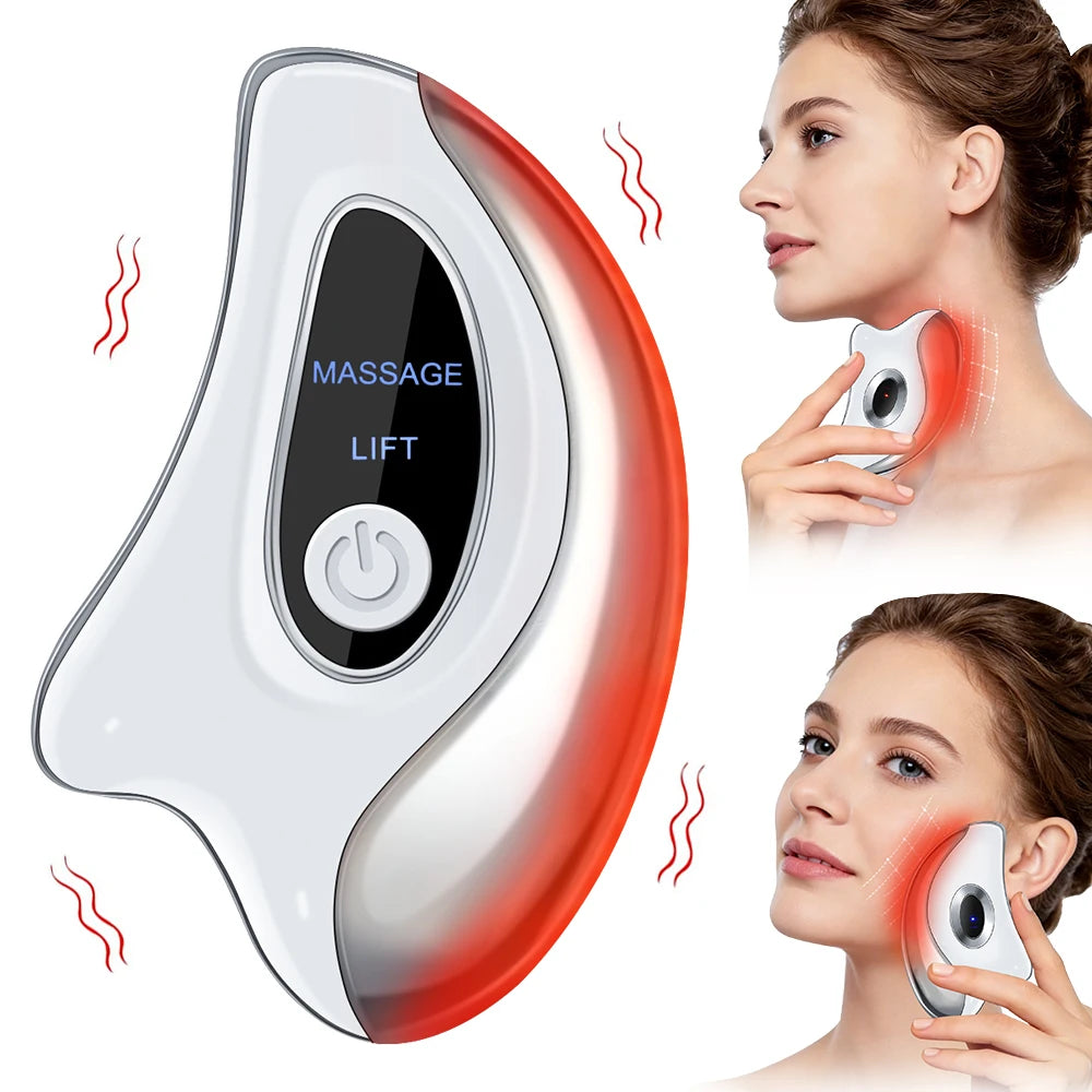 Electric GuaSha Face Hot Compress Vibration Massager Facial Lifting Double Chin Remove Guasha Board Scraping Neck Lift Machine