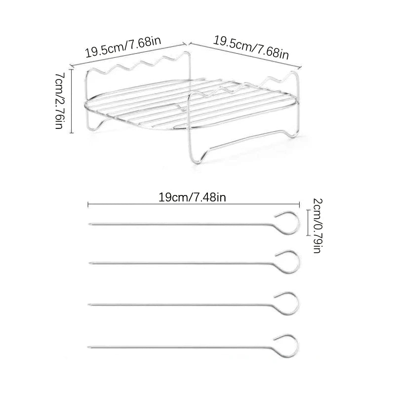 Air Electric Fryer Accessories Stainless Steel Double Layer Grill Rack With 4 Roast Meat Picks Steam Rack Air Fryer Rack