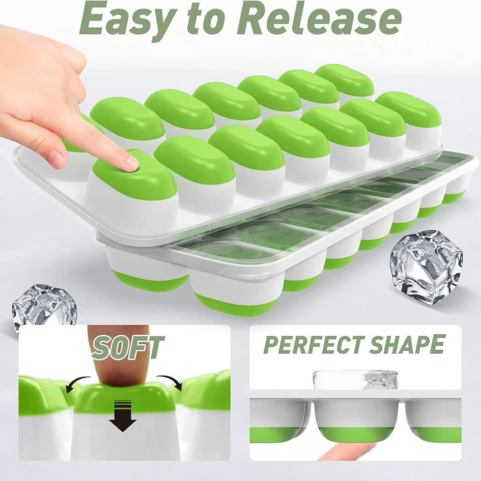 Ice Cube Tray 14 Cubes Durable Stackable Ice Cube Tray for Freezer with Removable Lid,Easy-Release Ice Tray for Cocktail,Coffee