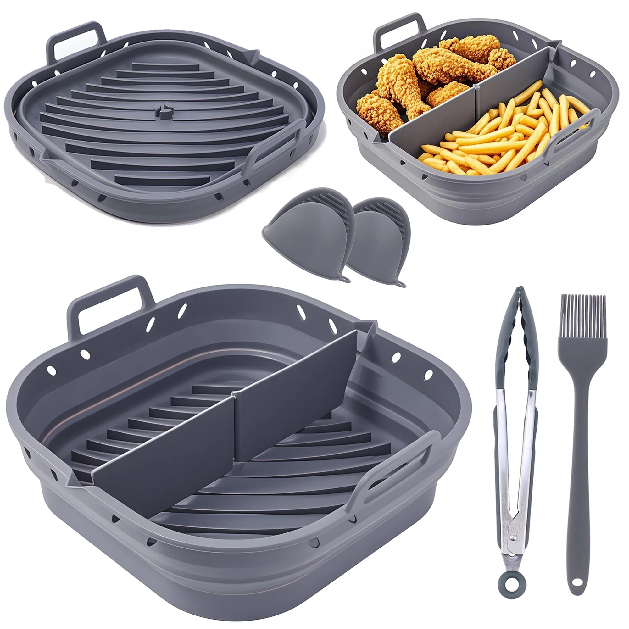 Air Fryer Accessories Set Kit Inculding 20-23cm Silicone Basket and Airfryers Utensils for for Cosori 5.5L - Cecotec 6L 6.5L