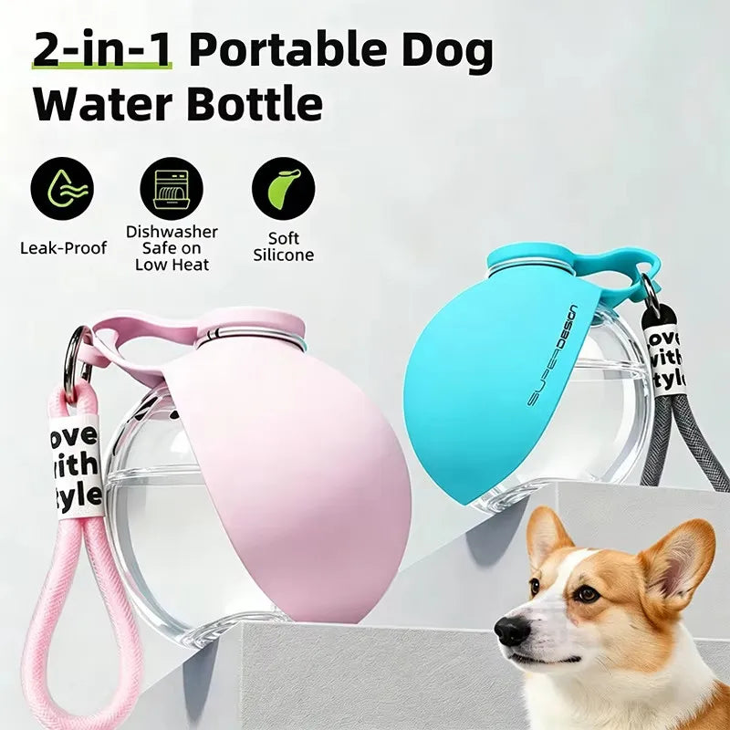 Dog Water Bottle Outdoor Travel Portable Pet Drinking Bowl Hanging Lanyard Puppy Walking Anti-leak Water Feeder Bowl