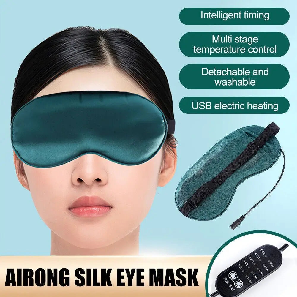 New Electric USB Heated Eye Mask Adjustable Compress Silk Sleep Eye Cover Heated Temp Control Dry Eyes Heating Pad