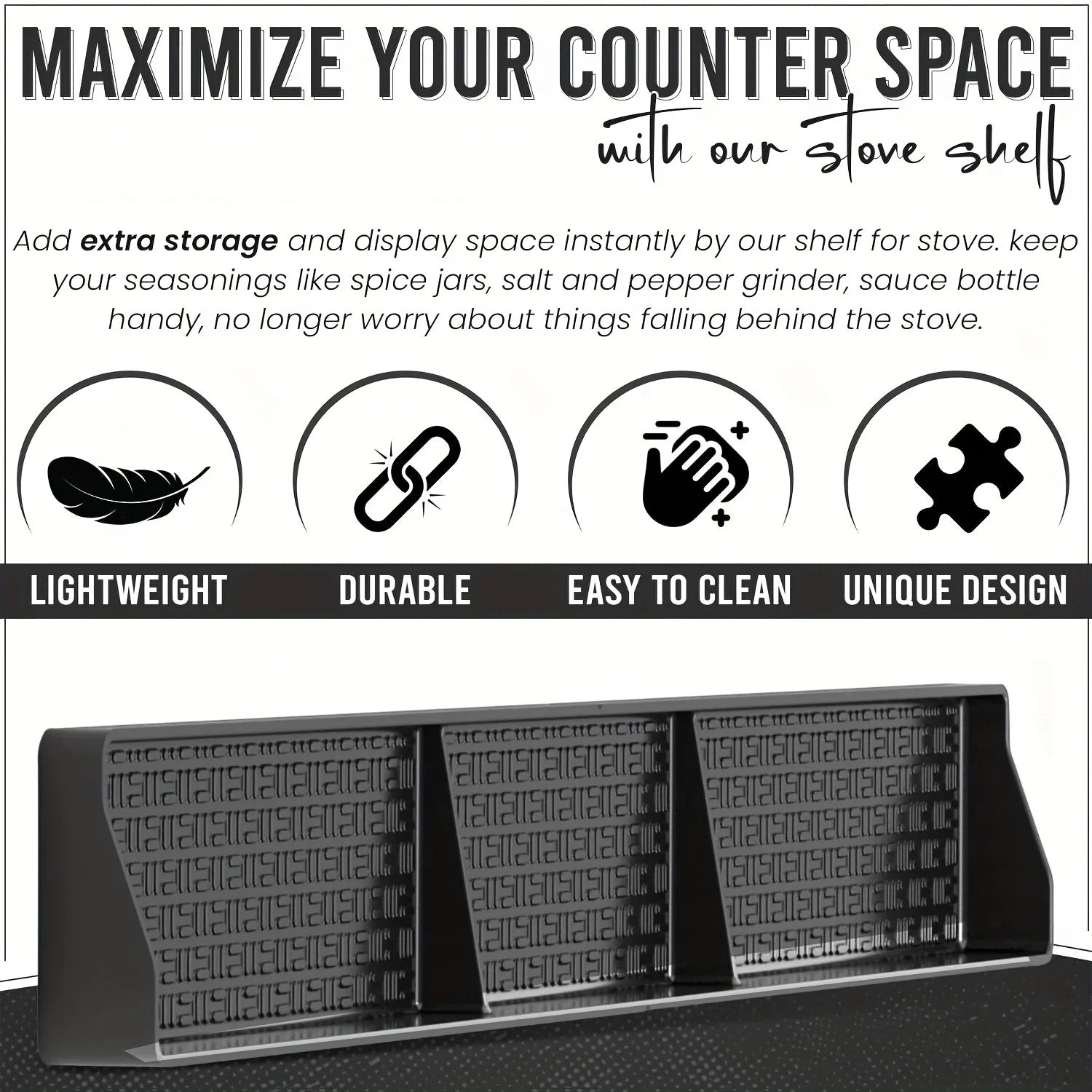 Magnetic Stove Top Shelf Over the Stove Spice Rack with Fall-Proof Design Universal Kitchen Storage Shelf for Spice Jars Sauce