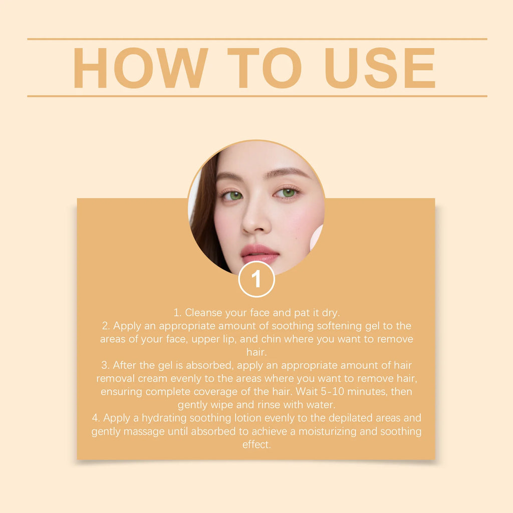Facial Hair Remover Cream Kit for Women for Coarse, Fine & Stubborn Hair on Chin, Upper Lip, Sideburns, Gentle Depilatory Cream