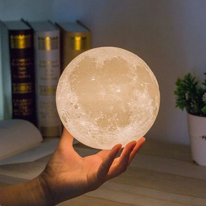 Led Moon Lamp Night Light With Stand 8cm Table Print Bracket Battery 3d Lights Warm white multicolor On Home Lamps Romantic