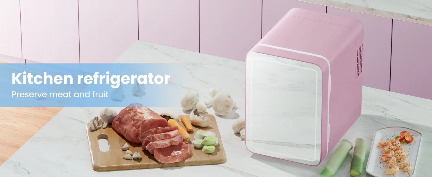 Skincare Fridge with Dimmable LED Light Mirror, 4L Makeup Mini Fridge for Bedroom, Car