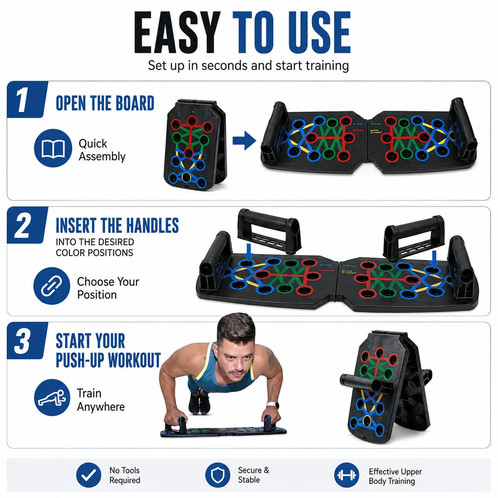 Foldable Push Up Board, Multi-Function Home Fitness Training System with Non-Slip Handles for Chest, Shoulders, Back and Triceps