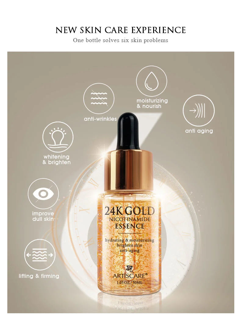 Niacinamide 24K Gold Essence 30mL + Eye Roller Massager Serum 2pcs/lot Dry Skin Moisturizing Brighten Skin