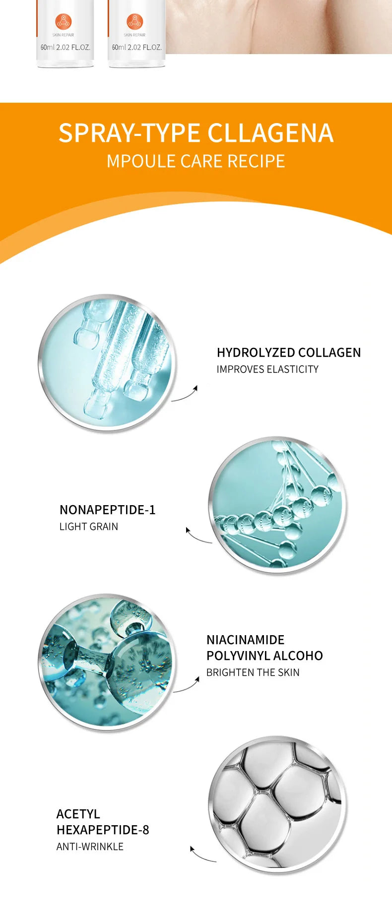 Collagen Protein Nano Spray Wrinkle Remover Original Solution Spray Firming Lifting Moisturizing Dark Spot Improvement Skin Care