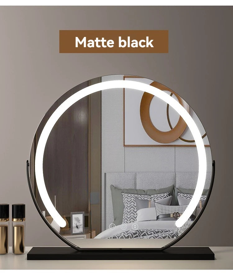 LED Half-Circular Lighted Makeup Mirror with Rotatable Touch Control, Smart Desktop Vanity Light