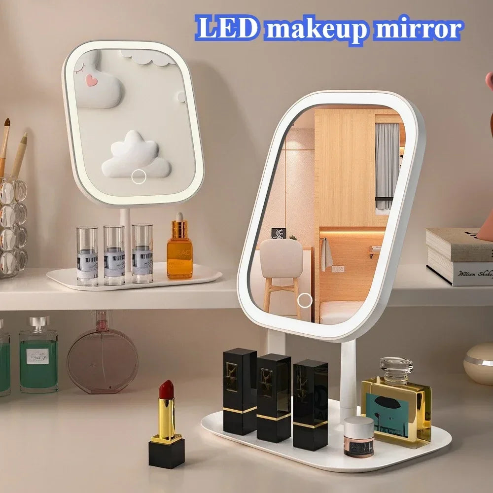 LED Makeup Mirror, Touch Control 3 Light Modes, Rechargeable Portable Vanity Mirror with Stand & Foldable Design