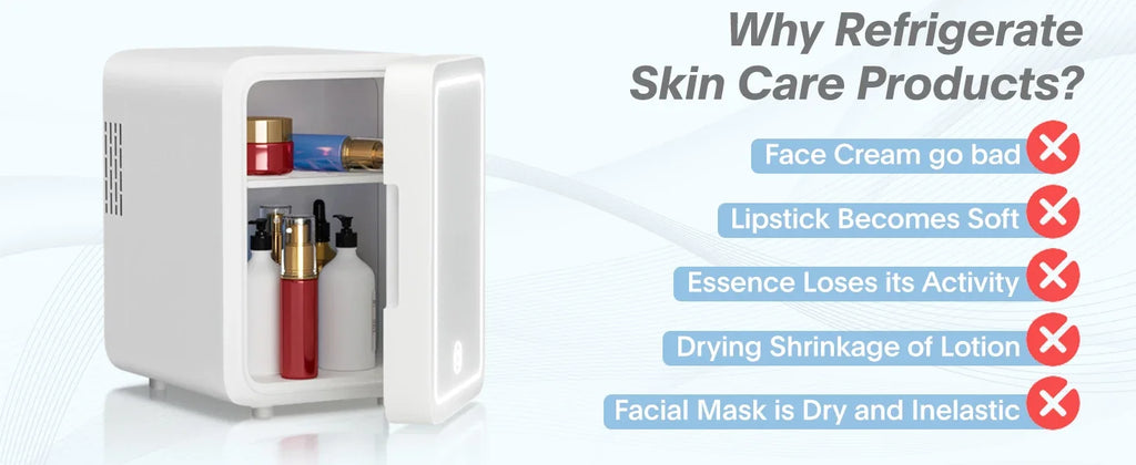 Skincare Fridge with Dimmable LED Light Mirror, 4L Makeup Mini Fridge for Bedroom, Car
