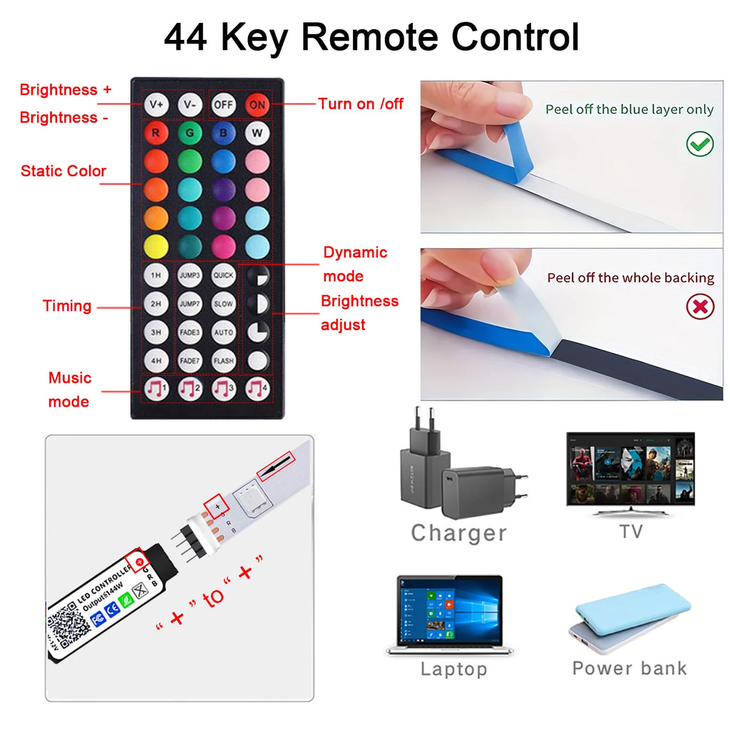 RGB LED Strip Lights Music Sync USB 5V Remote Control Led Ribbon Flexible Lamp For Room Party TV Desk Bedroom Decoration