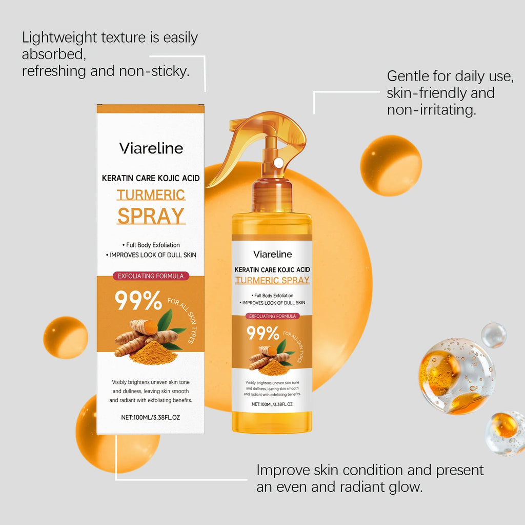 Turmeric Exfoliating Body Spray Gentle Cleansing Smoothing Nourishing Soft Hydrating Mist Dead Skin Remover All Skin Types